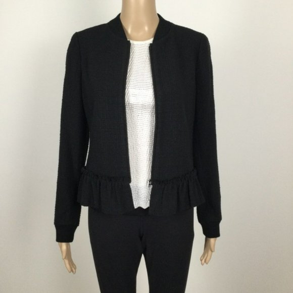 REBECCA TAYLOR Black Bomber Style Jacket, Ruffle Peplum, 6 - Picture 3 of 7